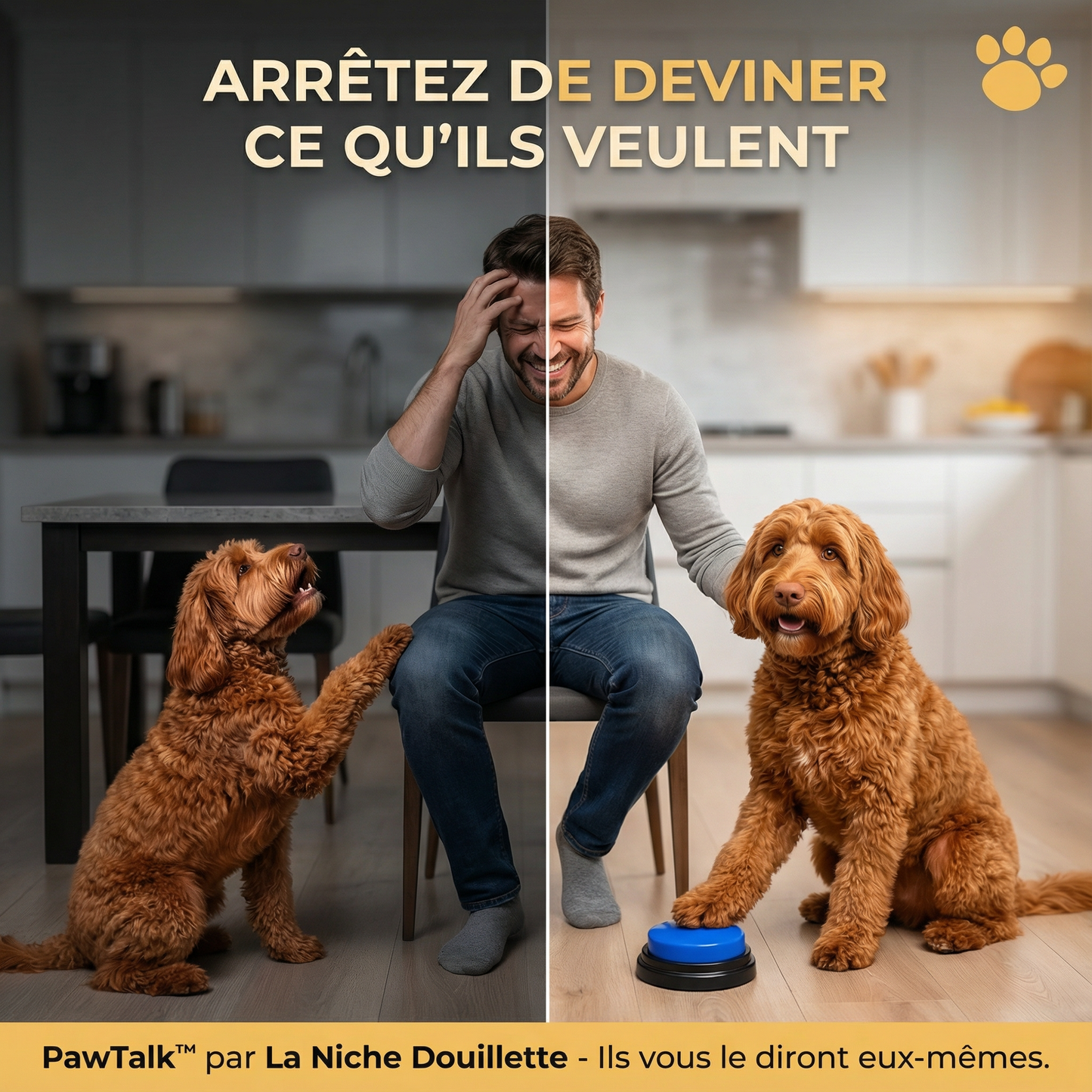 🎤 PawTalk™ – Le coffret de 4 buzzers interactifs pour parler avec votre chien